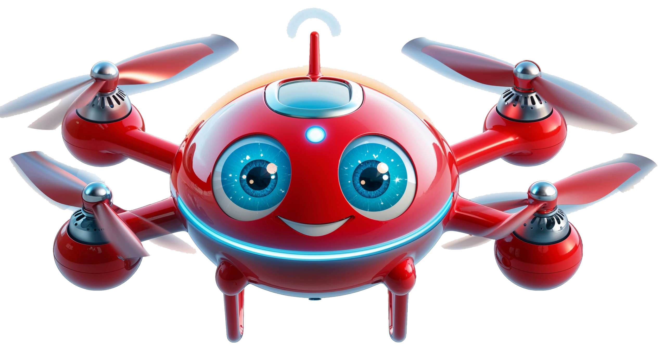 Whirley the drone character from the William and Whirley children’s book series about adventure, courage, and imagination